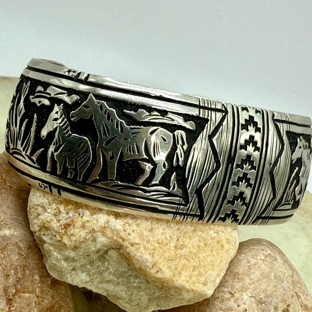 Sterling Silver Horse Motif Cuff Bracelet - Silver